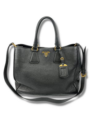 PRADA - VITELLO DAINO SHOPPING TOTE BAG BLACK LEATHER