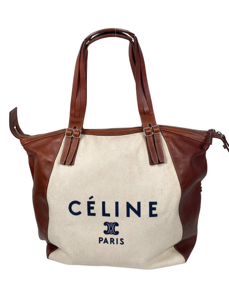 CELINE - CANVAS AND LEATHER CABAS TOTE BAG