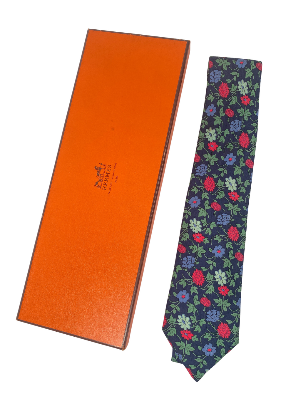HERMES - BLUE FLORAL 100% SILK TWILL NECK TIE