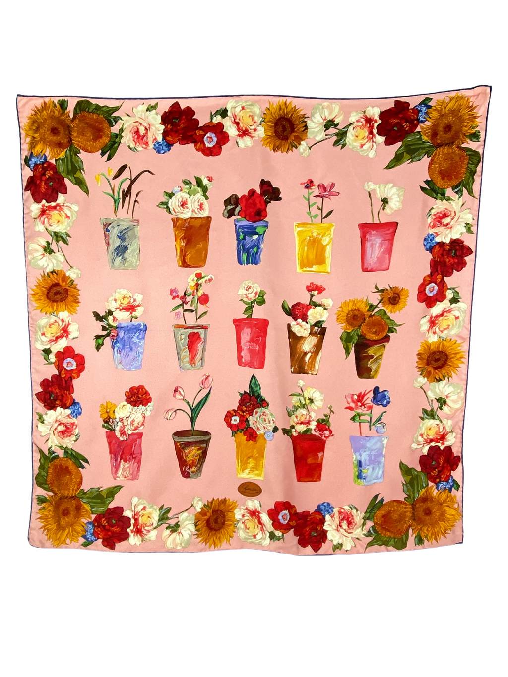 GUCCI - SILK FLOWER POT PRINTED SCARF - VINTAGE