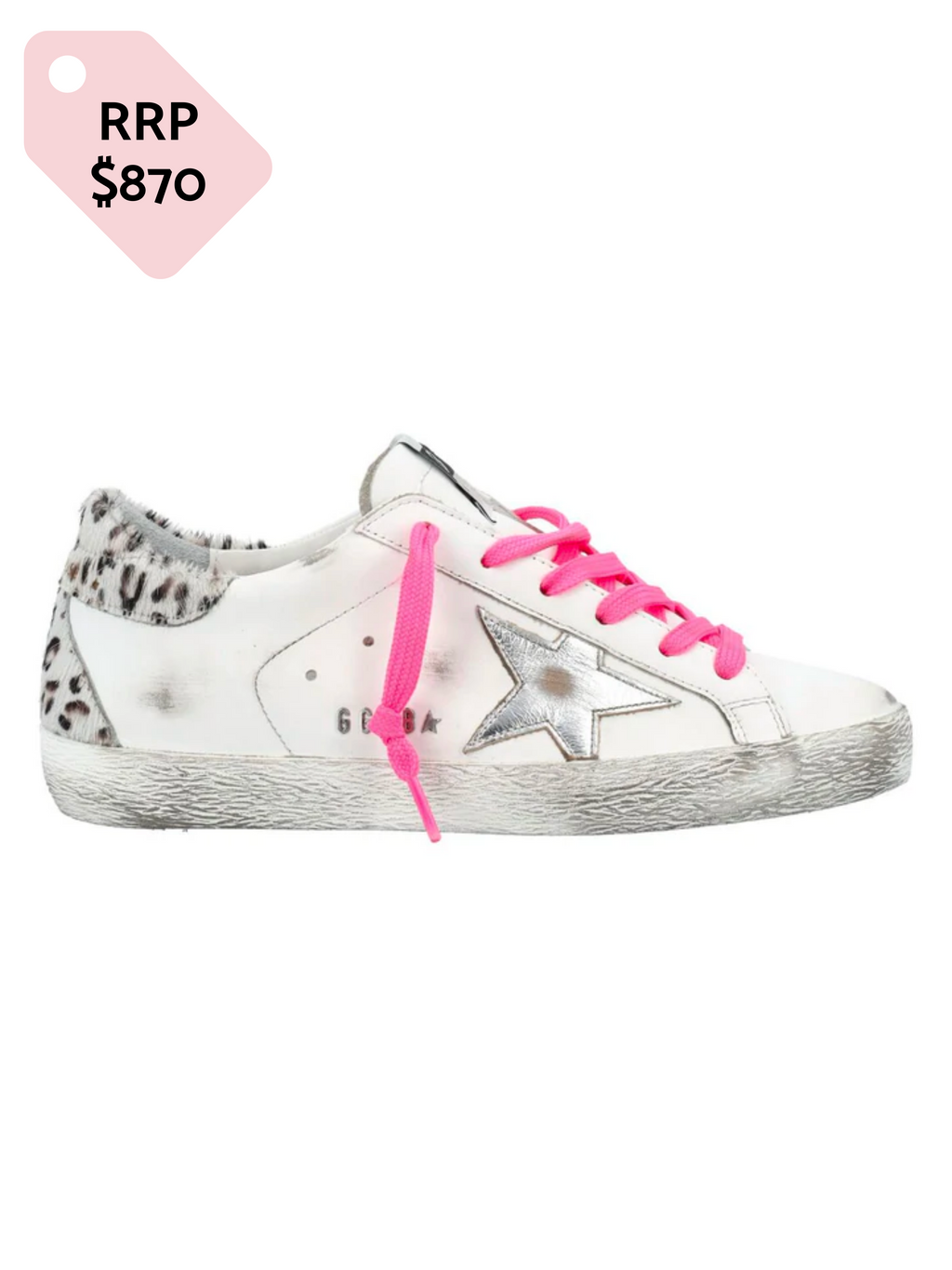 GOLDEN GOOSE - WHITE SUPERSTARS LEOPARD HEEL - SZ 39 - NEW IN BOX