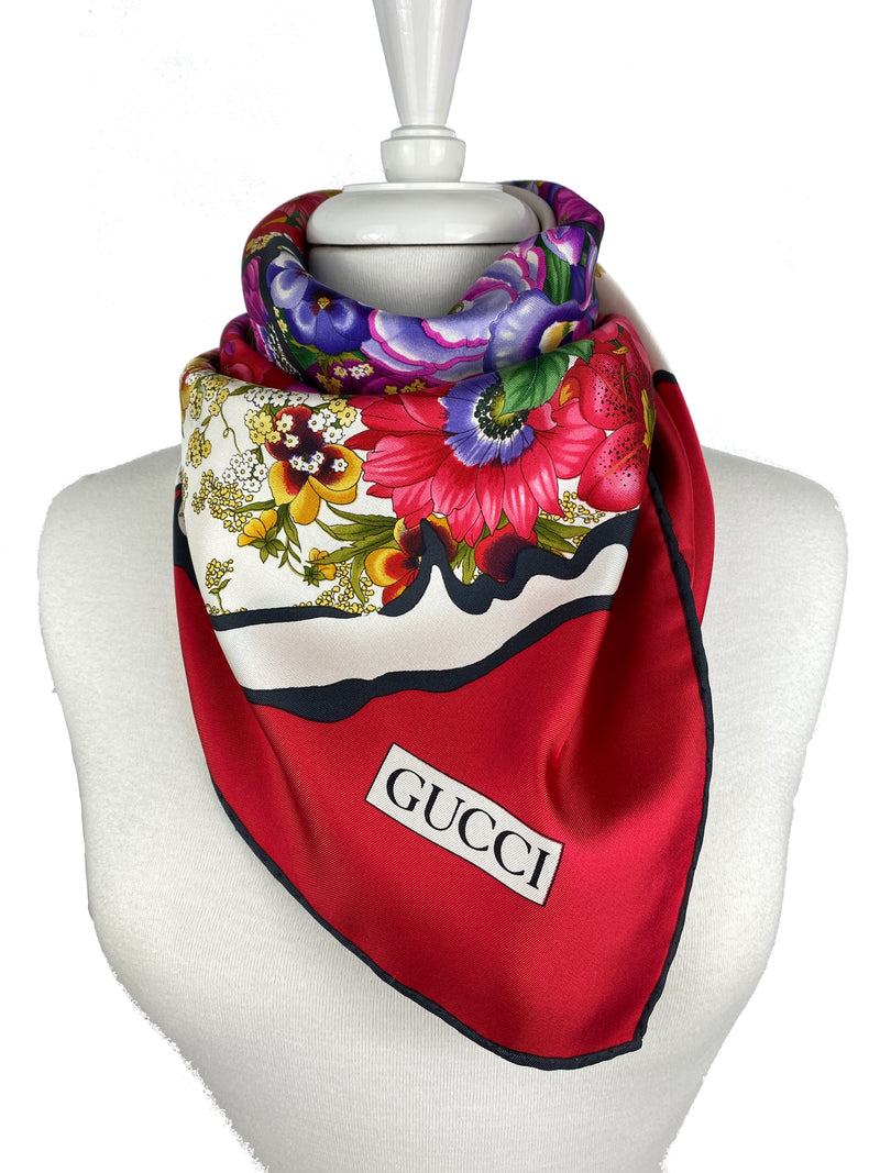 GUCCI - FLORAL SILK SCARF - VINTAGE