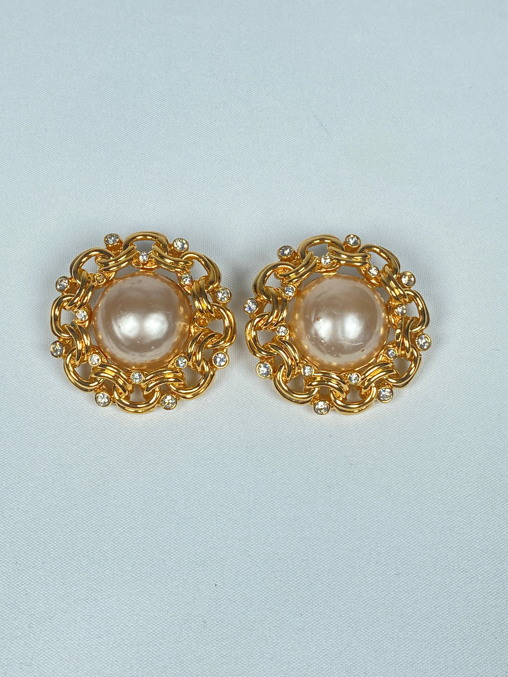 CHANEL - FAUX PEARL & RHINESTONE EARRINGS - VINTAGE