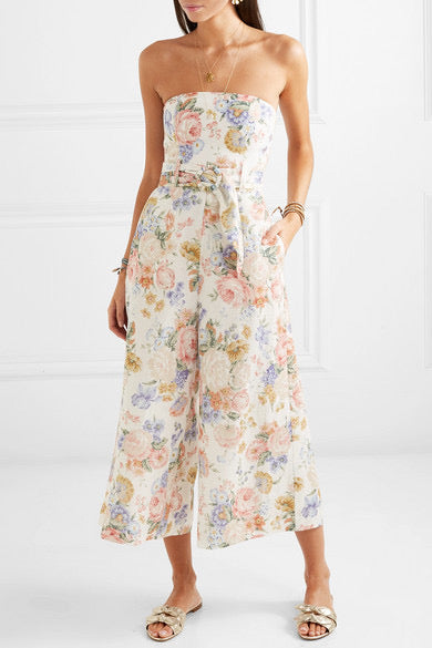 ZIMMERMANN - BOWIE FLORAL LINEN STRAPLESS JUMPSUIT - SZ 2 - NEW WITH TAGS