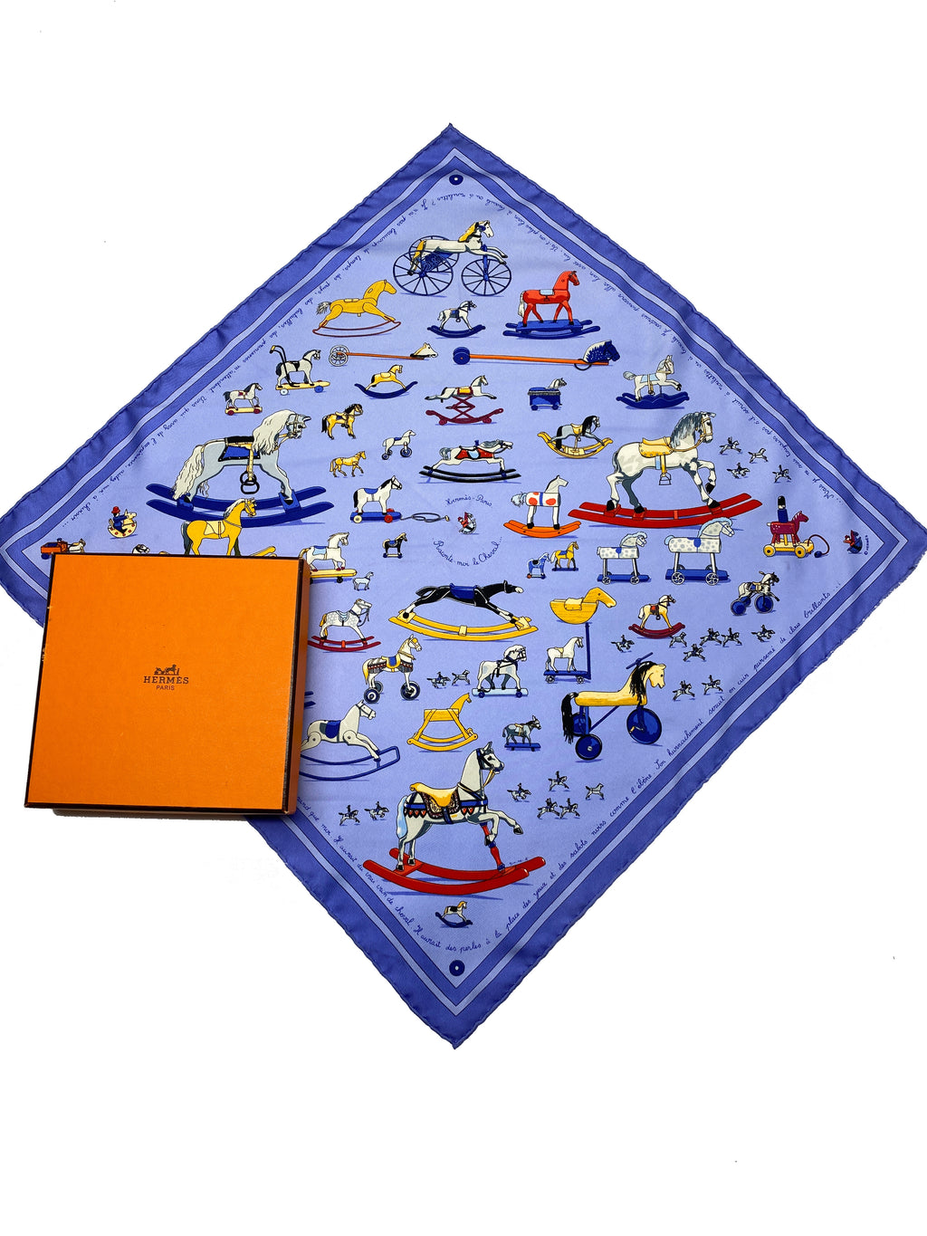 HERMÈS - 'RACONTE-MOI LE CHEVAL' SILK SCARF IN PERIWINKLE