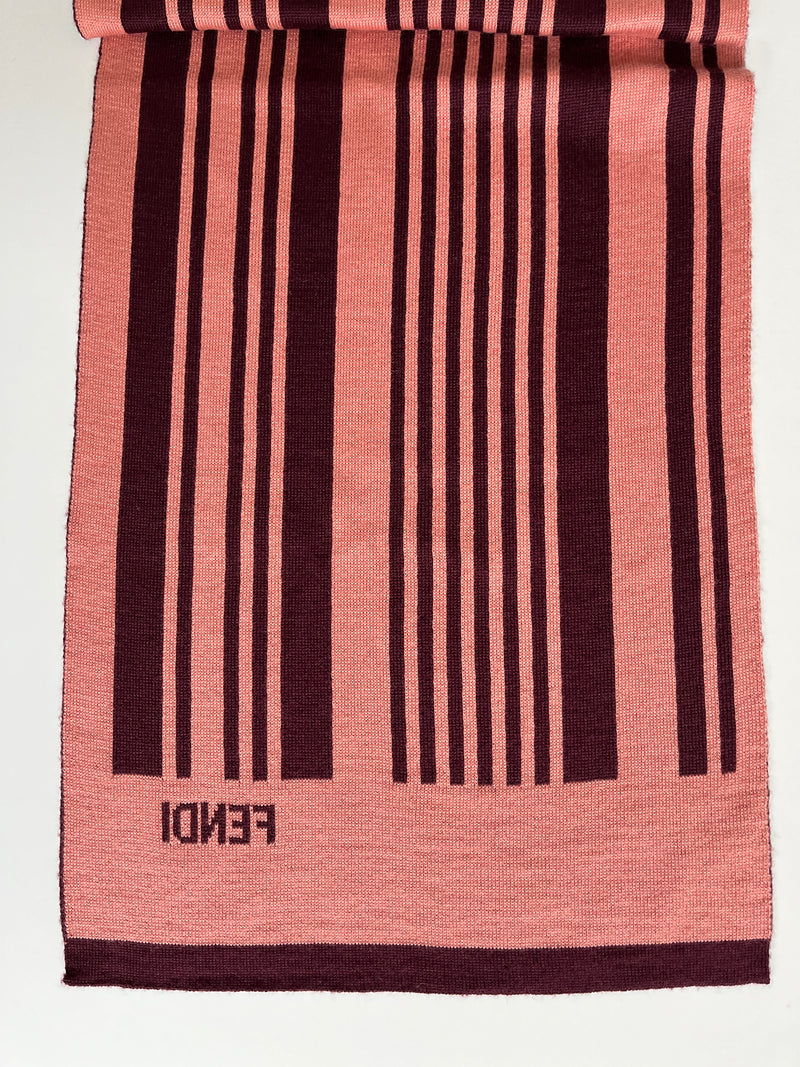 FENDI - MAROON & PINK WOOL BLEND STRIPED SCARF - 155 X 29 CM