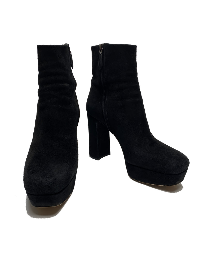 MIU MIU - BLACK SUEDE PLATFORM ANKLE BOOTS  - SZ 39