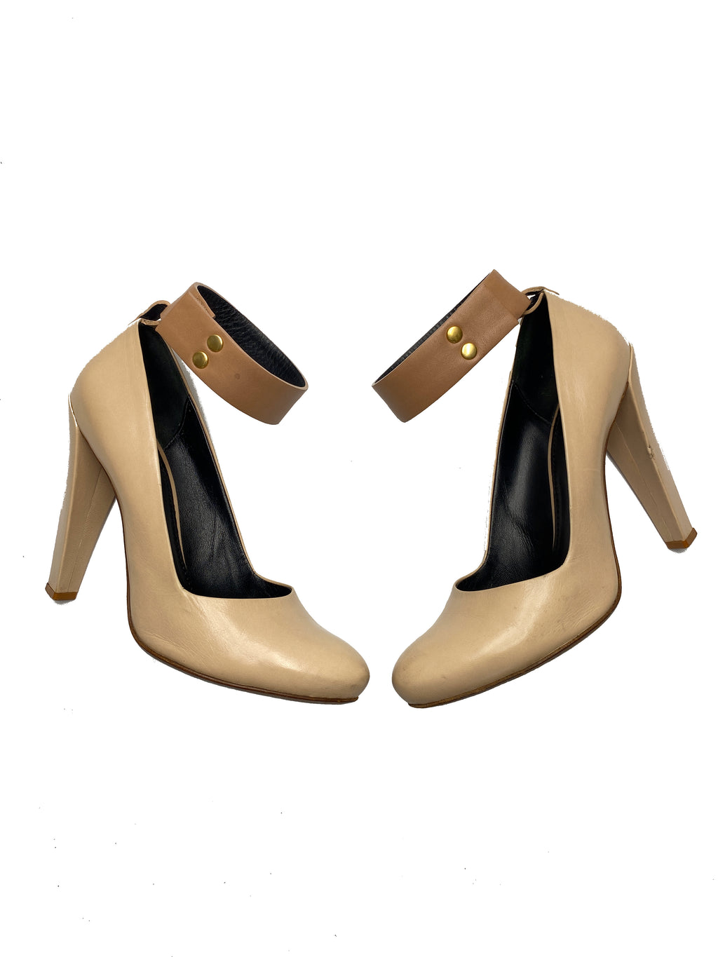 CELINE - BEIGE PUMPS WITH CONTRAST TAN ANKLE CUFF  - SZ 38.5