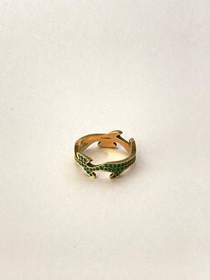 GEORG JENSEN - FUSION CENTRE RING IN 18 CT YELLOW GOLD WITH PAVÉ EMERALDS