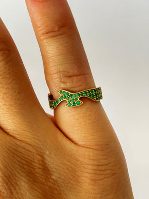 GEORG JENSEN - FUSION CENTRE RING IN 18 CT YELLOW GOLD WITH PAVÉ EMERALDS