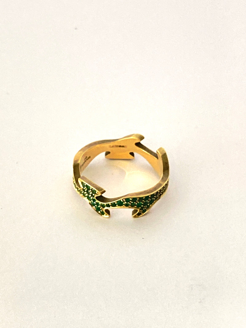 GEORG JENSEN - FUSION CENTRE RING IN 18 CT YELLOW GOLD WITH PAVÉ EMERALDS