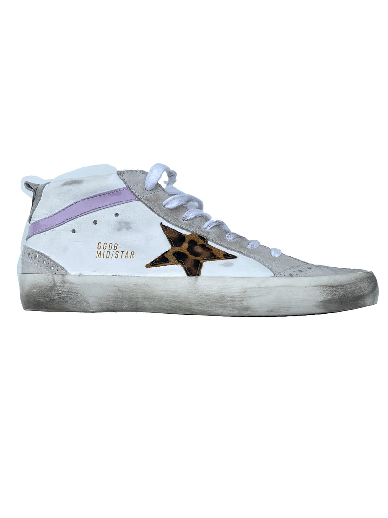 GOLDEN GOOSE - MIDSTAR SNEAKERS WHITE & LEOPARD STAR - NEW IN BOX