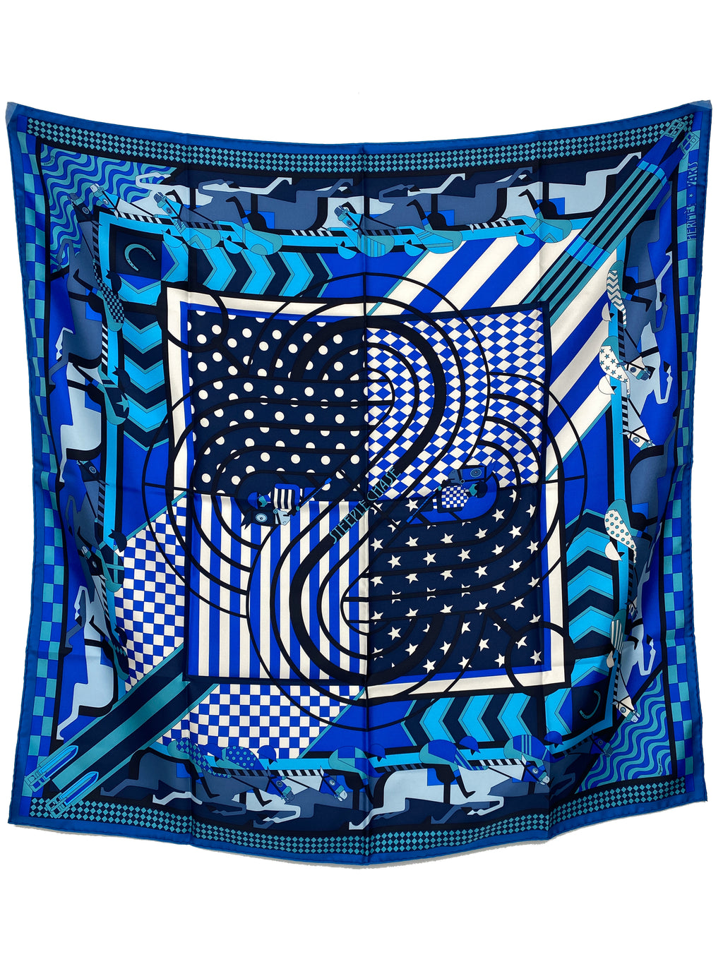 HERMÉS - STEEPLE CHASE SILK SCARF IN BLUE - 90 CM