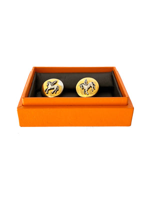 HERMÉS - VINTAGE PEGASUS GOLD TONE CUFFLINKS