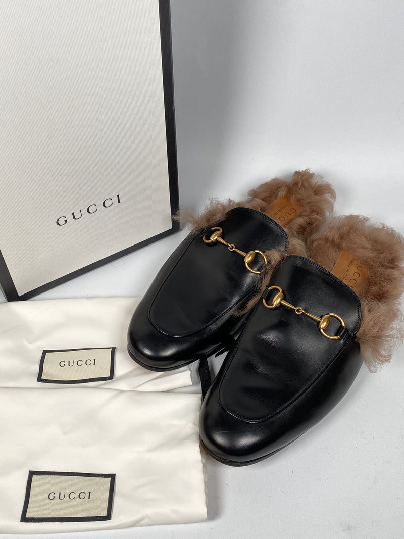 GUCCI - PRINCETOWN LEATHER SLIPPER LOAFERS BLACK - 10 US MENS