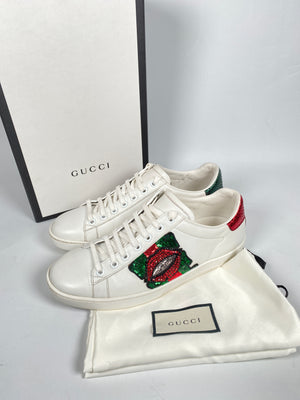 GUCCI - WEB CRYSTAL MOUTH ACE SNEAKERS - SIZE 38