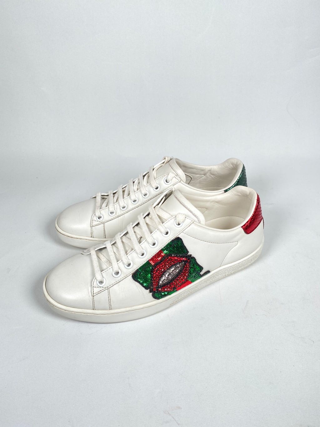 GUCCI - WEB CRYSTAL MOUTH ACE SNEAKERS - SIZE 38