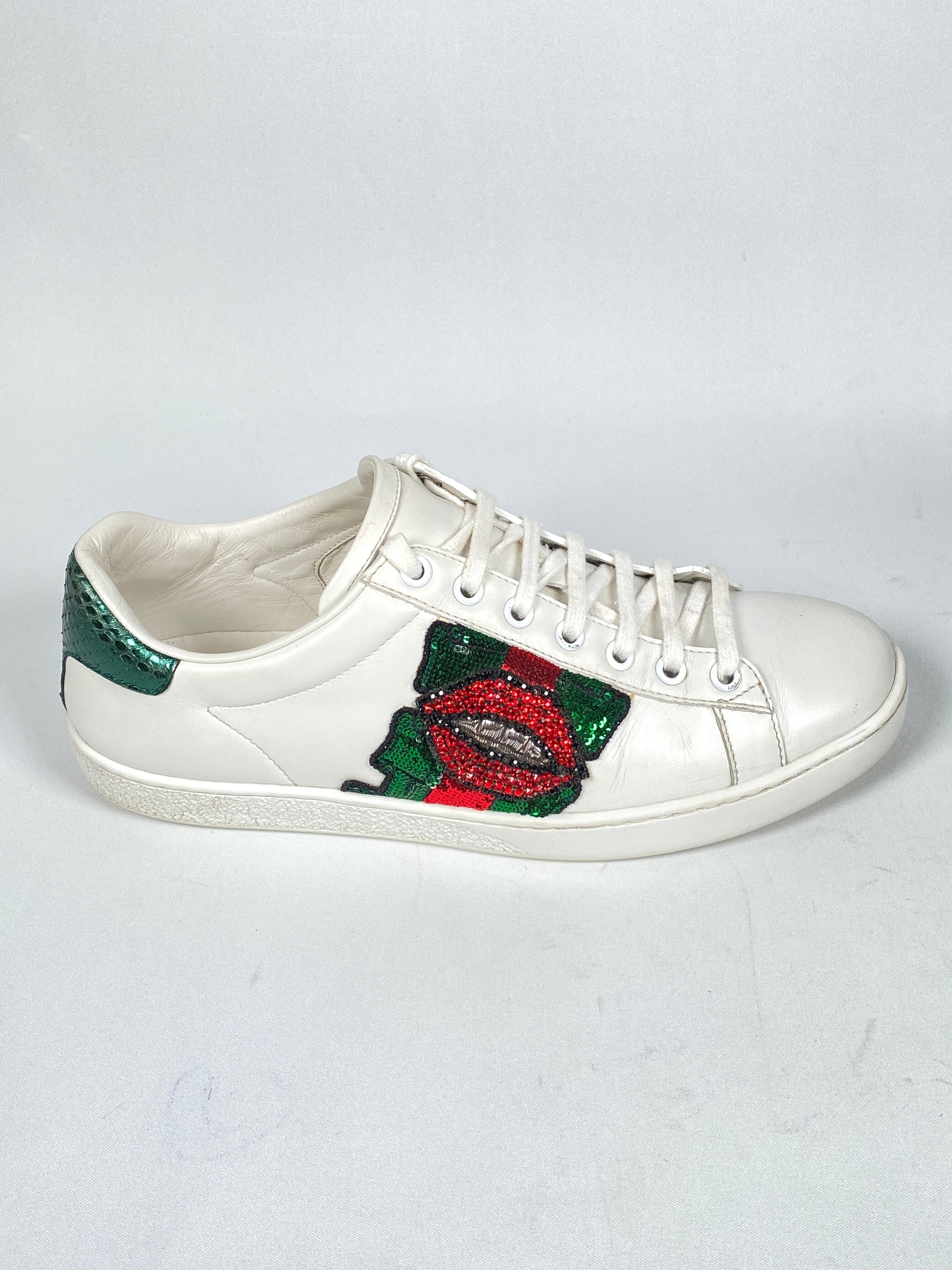 GUCCI WEB CRYSTAL MOUTH ACE SNEAKERS SIZE 38 – AU