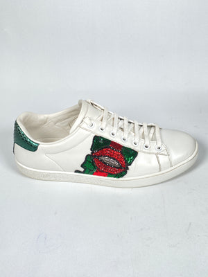 GUCCI - WEB CRYSTAL MOUTH ACE SNEAKERS - SIZE 38