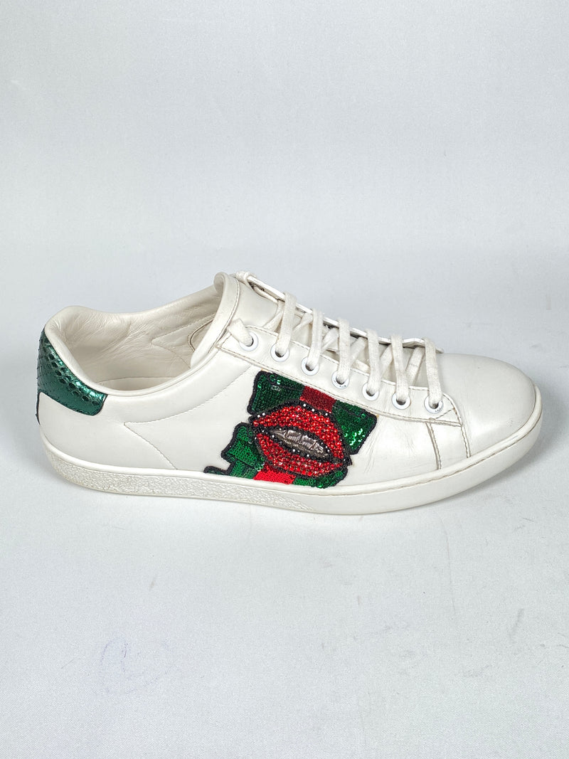 GUCCI - WEB CRYSTAL MOUTH ACE SNEAKERS - SIZE 38