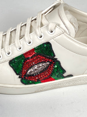 GUCCI - WEB CRYSTAL MOUTH ACE SNEAKERS - SIZE 38