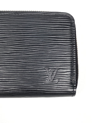 LOUIS VUITTON black Epi leather CLEMENCE Zip Wallet For Sale at