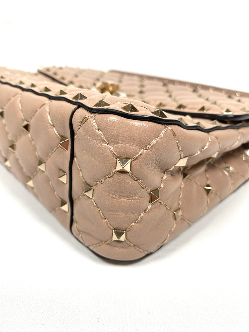 VALENTINO - ROCKSTUD SPIKE LEATHER BAG POUDRE MED SIZE