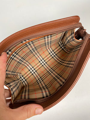BURBERRY - TAN LEATHER NOVACHECK LINED CLUTCH