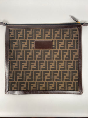 FENDI - BROWN ZUCCA CANVAS LARGE COSMETIC CASE POUCH