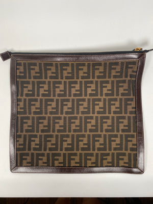 FENDI - BROWN ZUCCA CANVAS LARGE COSMETIC CASE POUCH