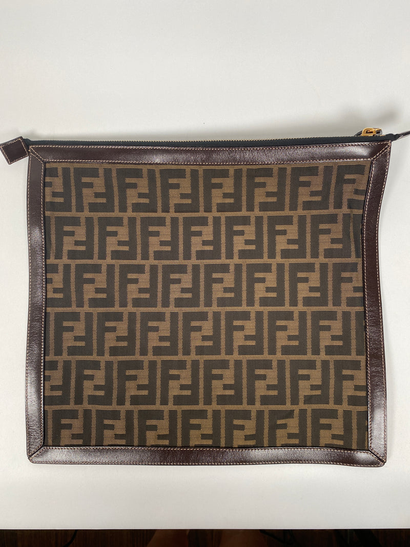 FENDI - BROWN ZUCCA CANVAS LARGE COSMETIC CASE POUCH