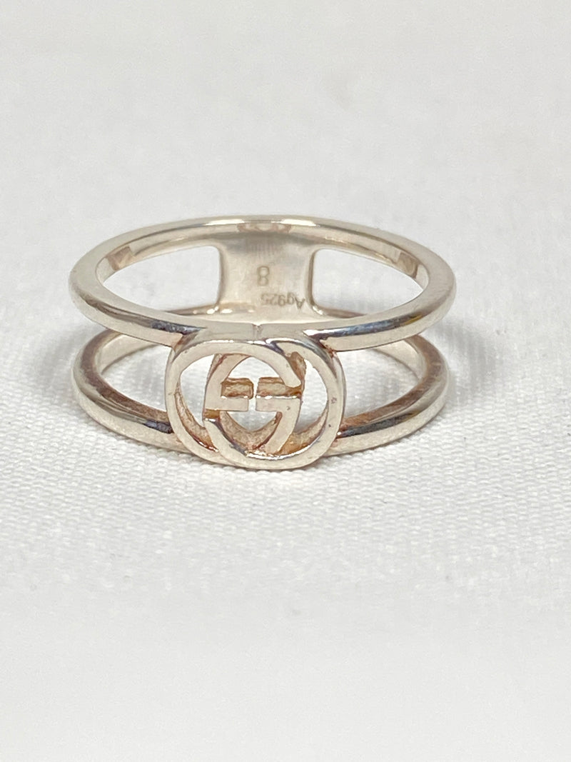 GUCCI - INTERLOCKING GG THIN OPEN RING IN SILVER 925 - SZ 8