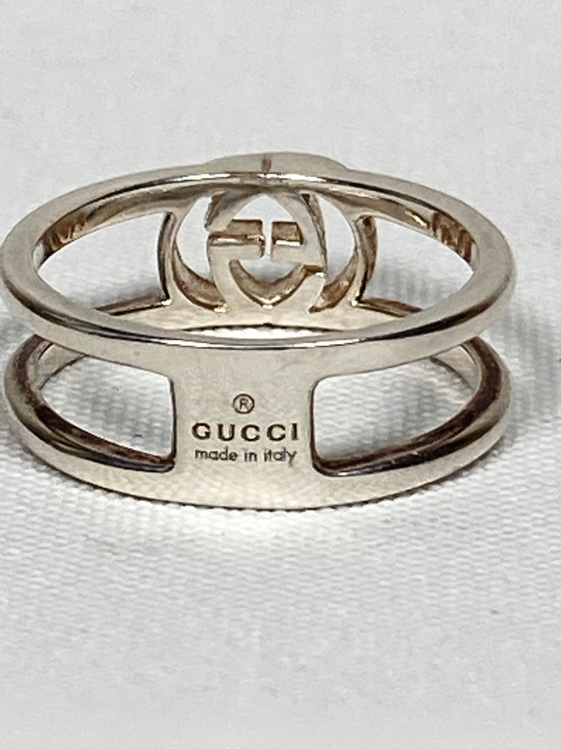 GUCCI - INTERLOCKING GG THIN OPEN RING IN SILVER 925 - SZ 8