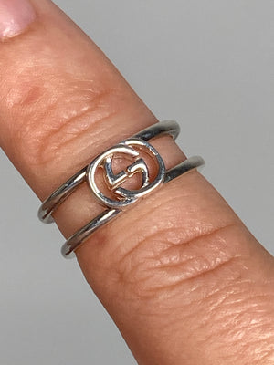 GUCCI - INTERLOCKING GG THIN OPEN RING IN SILVER 925 - SZ 8