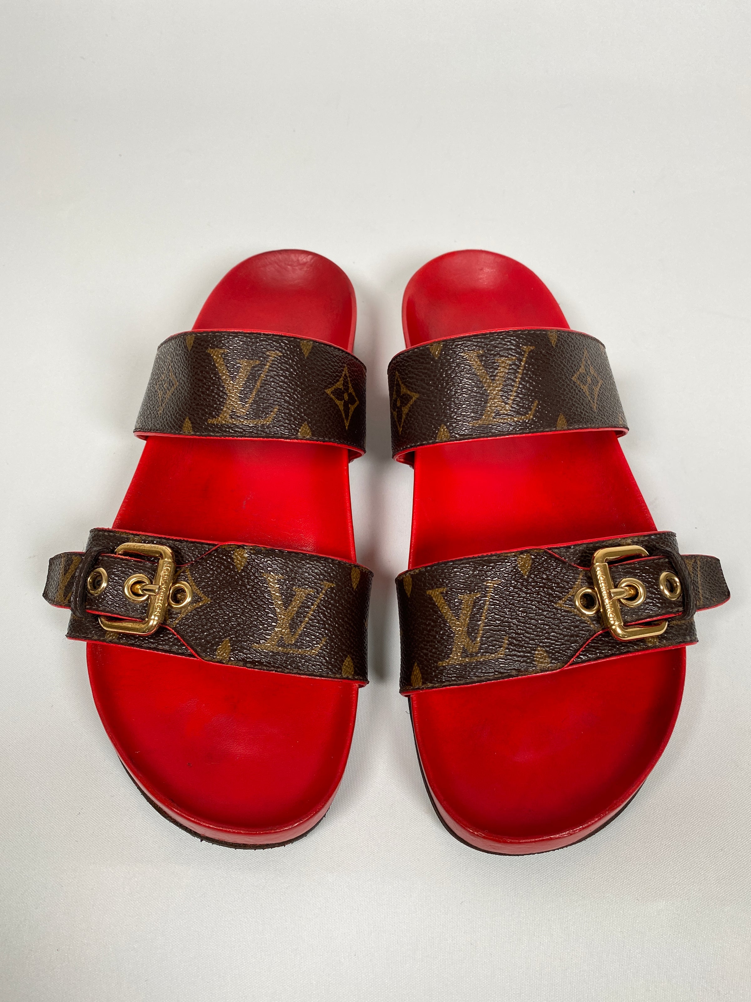 LOUIS VUITTON - BOM DIA MULES MONOGRAM & RED - SZ 38 – RE.LUXE AU