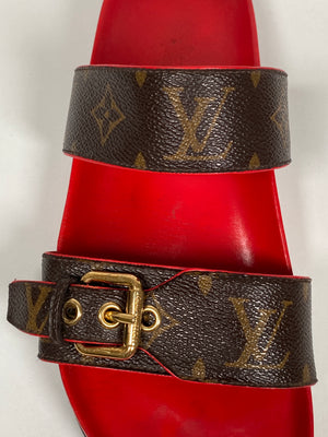 LOUIS VUITTON - BOM DIA MULES MONOGRAM & RED - SZ 38