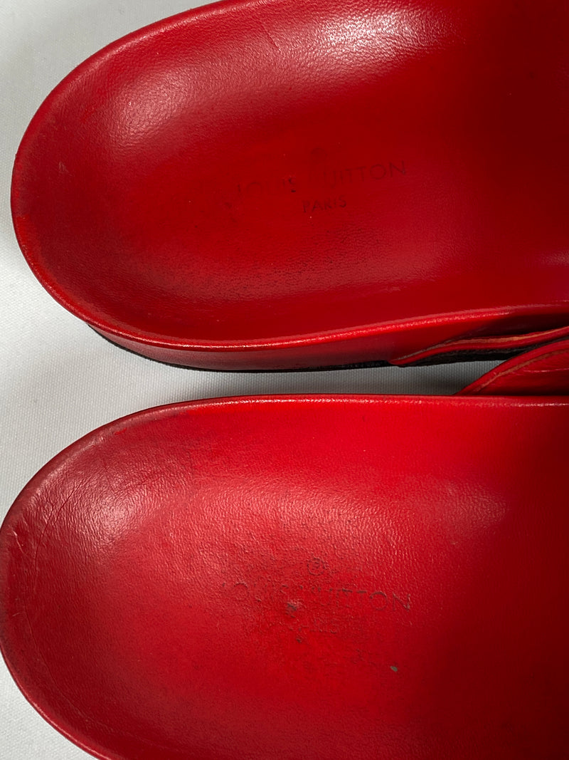 LOUIS VUITTON - BOM DIA MULES MONOGRAM & RED - SZ 38