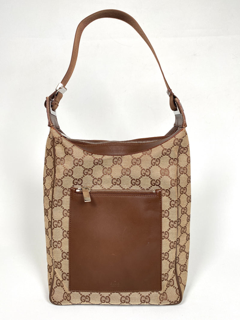 GUCCI - BEIGE GG CANVAS AND LEATHER HANDBAG