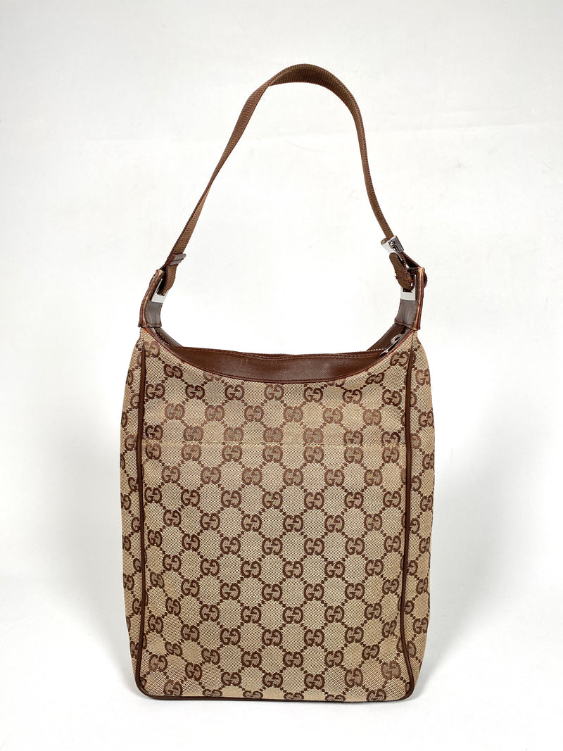 GUCCI - BEIGE GG CANVAS AND LEATHER HANDBAG
