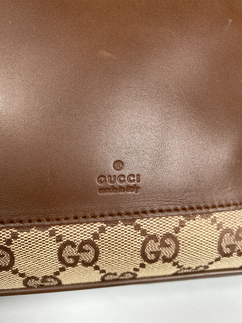 GUCCI - BEIGE GG CANVAS AND LEATHER HANDBAG