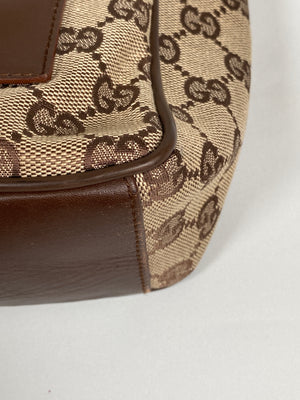 GUCCI - BEIGE GG CANVAS AND LEATHER HANDBAG