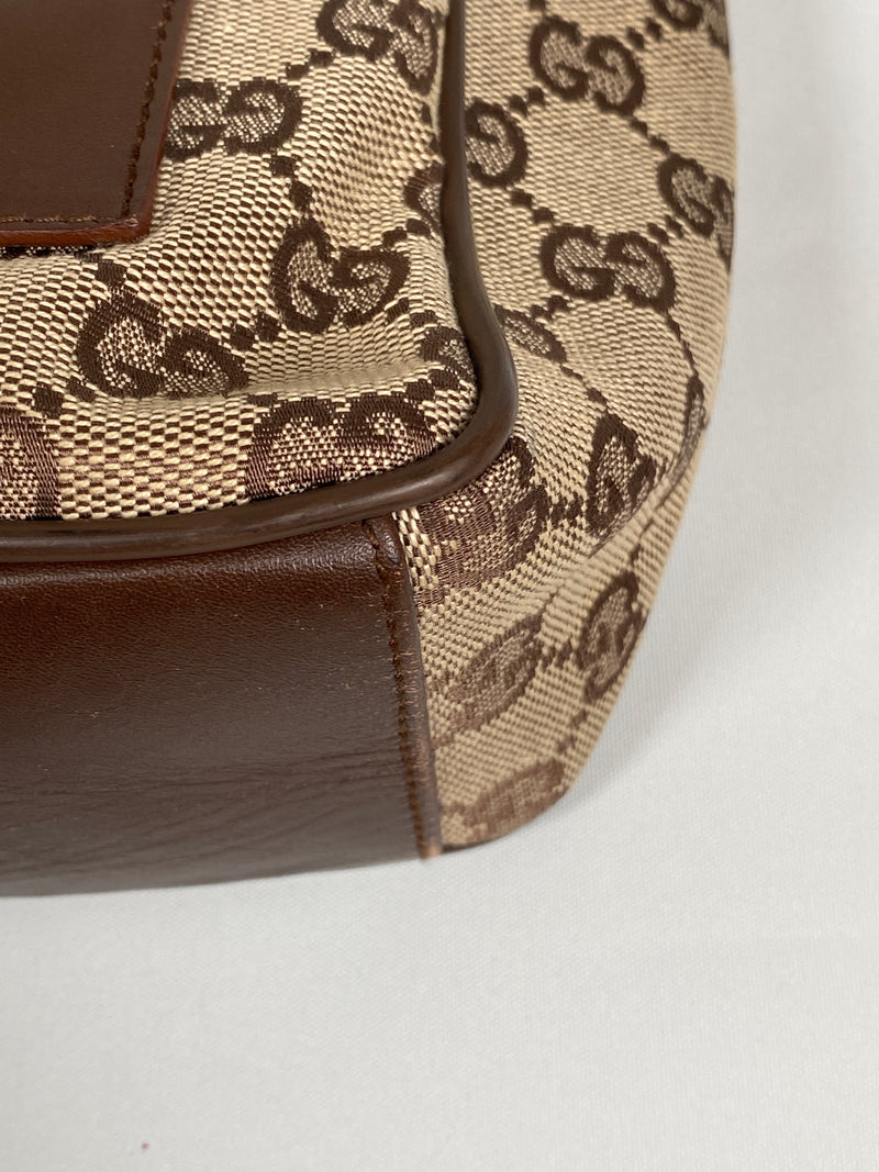GUCCI - BEIGE GG CANVAS AND LEATHER HANDBAG