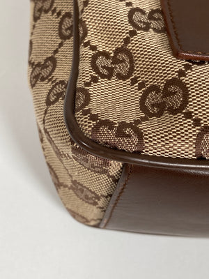 GUCCI - BEIGE GG CANVAS AND LEATHER HANDBAG