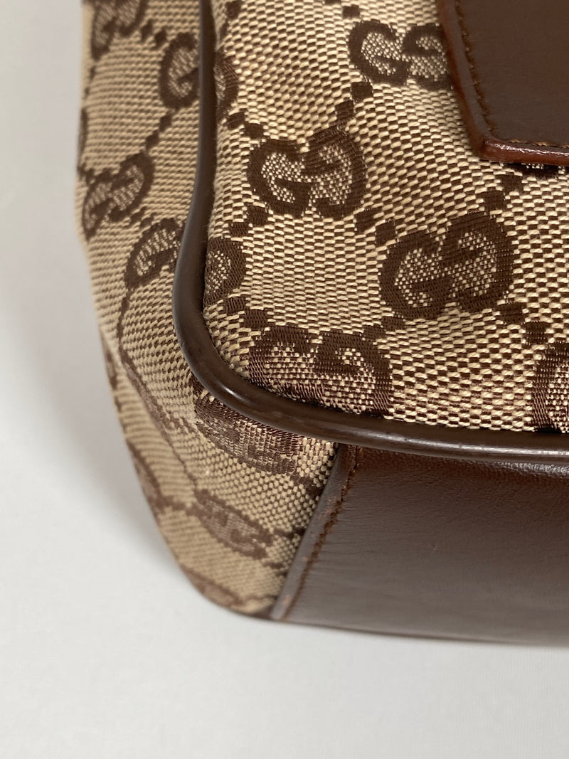GUCCI - BEIGE GG CANVAS AND LEATHER HANDBAG
