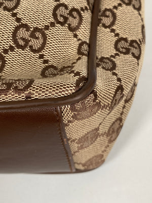 GUCCI - BEIGE GG CANVAS AND LEATHER HANDBAG