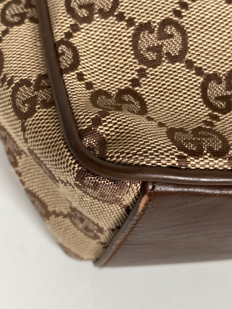 GUCCI - BEIGE GG CANVAS AND LEATHER HANDBAG