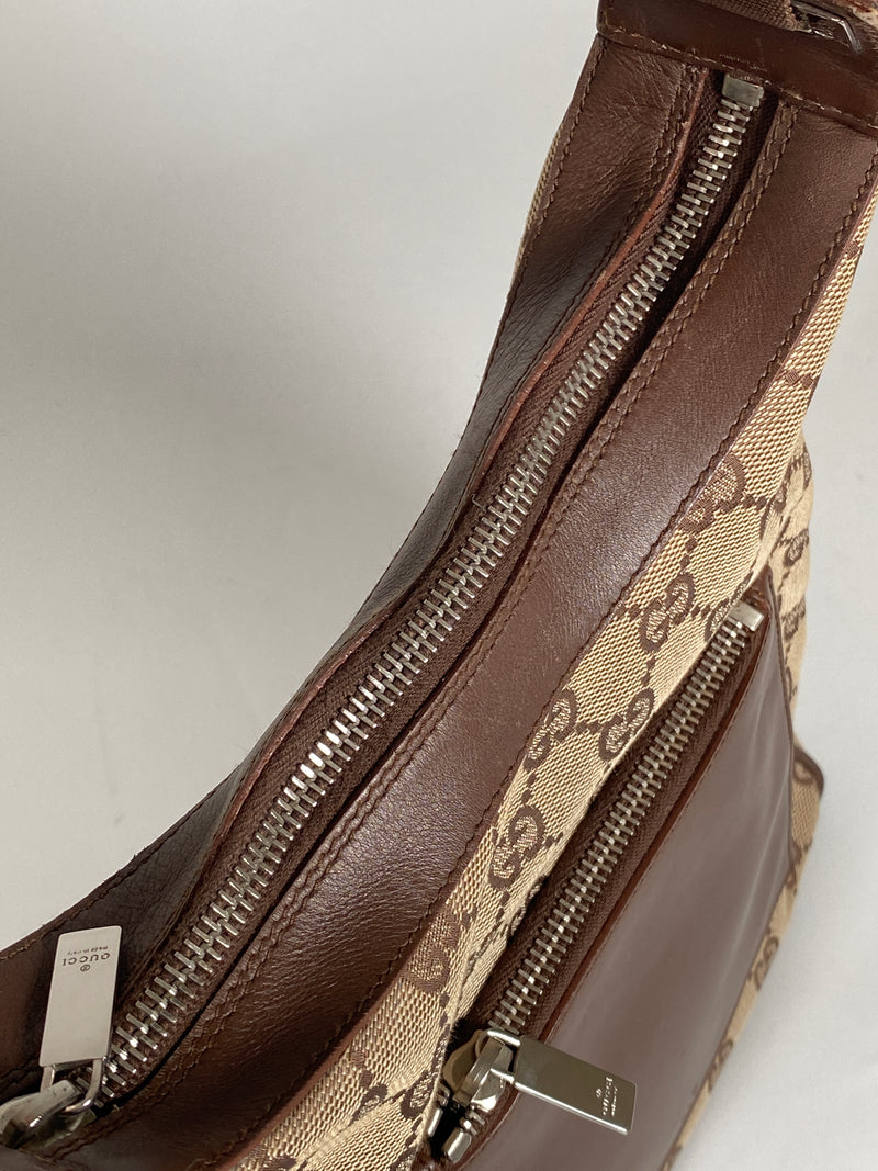 GUCCI - BEIGE GG CANVAS AND LEATHER HANDBAG