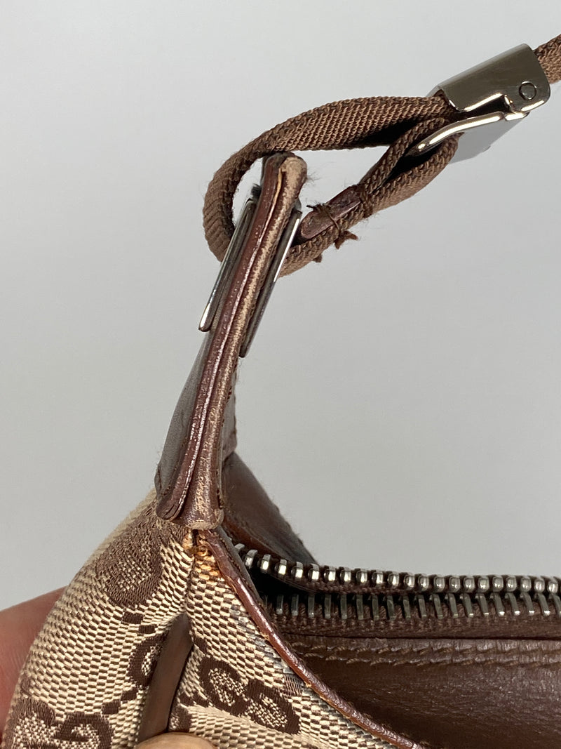 GUCCI - BEIGE GG CANVAS AND LEATHER HANDBAG