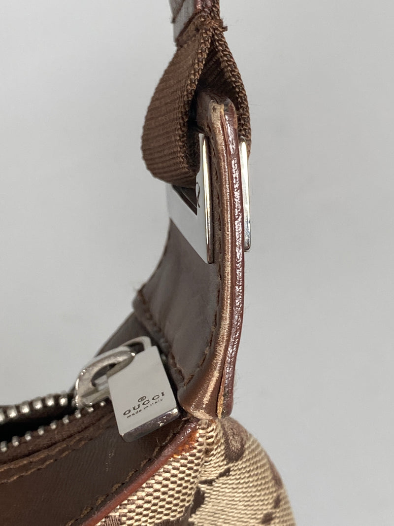 GUCCI - BEIGE GG CANVAS AND LEATHER HANDBAG