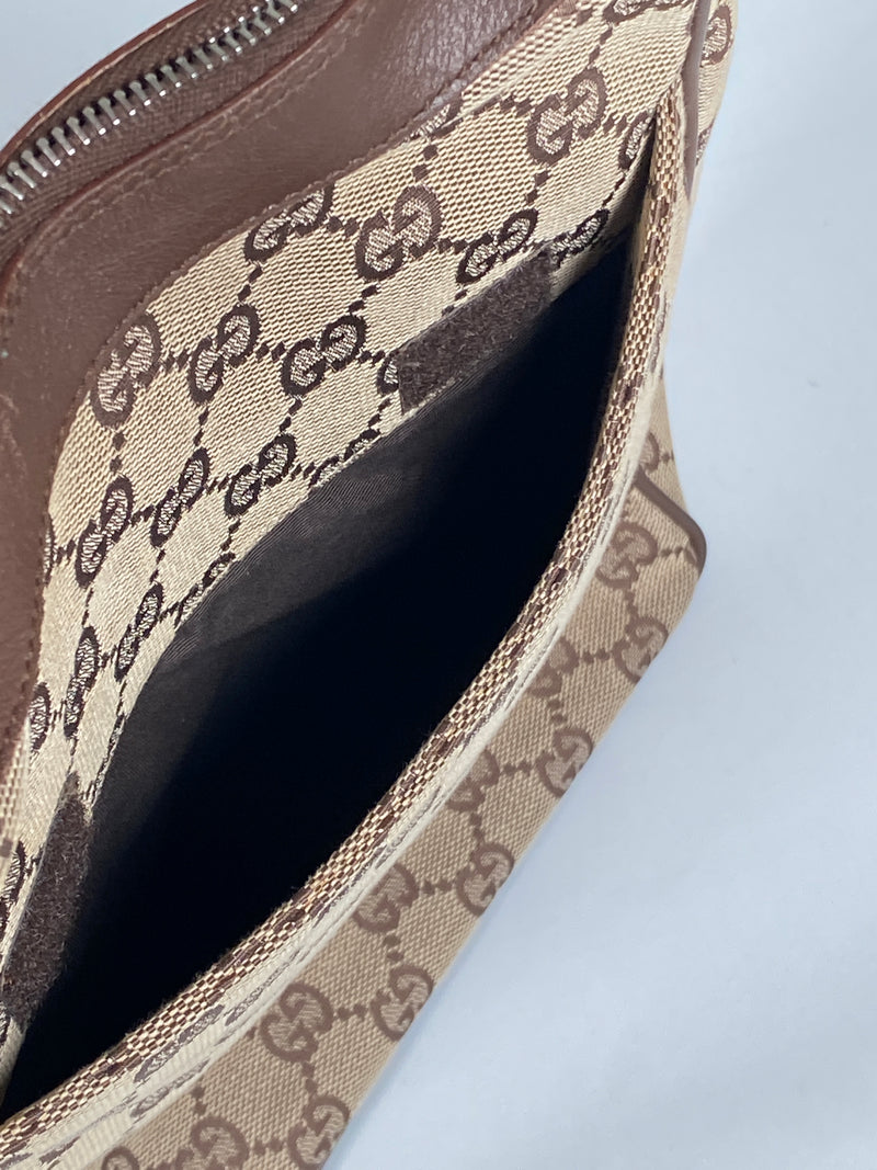 GUCCI - BEIGE GG CANVAS AND LEATHER HANDBAG